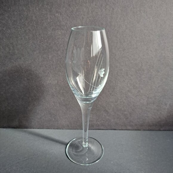 Etched Floral Fluted Champagne Glass Clear Vintage Stemware Elegant Toasting 8" - Picture 6 of 14